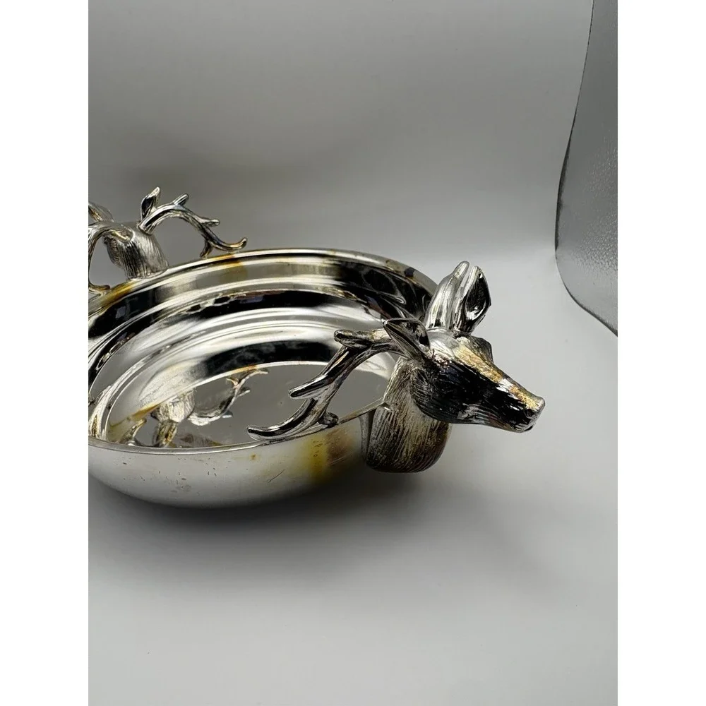 Vintage Elegance In Silver Stag Deer Head Silver Plate Bowl‎ with Box